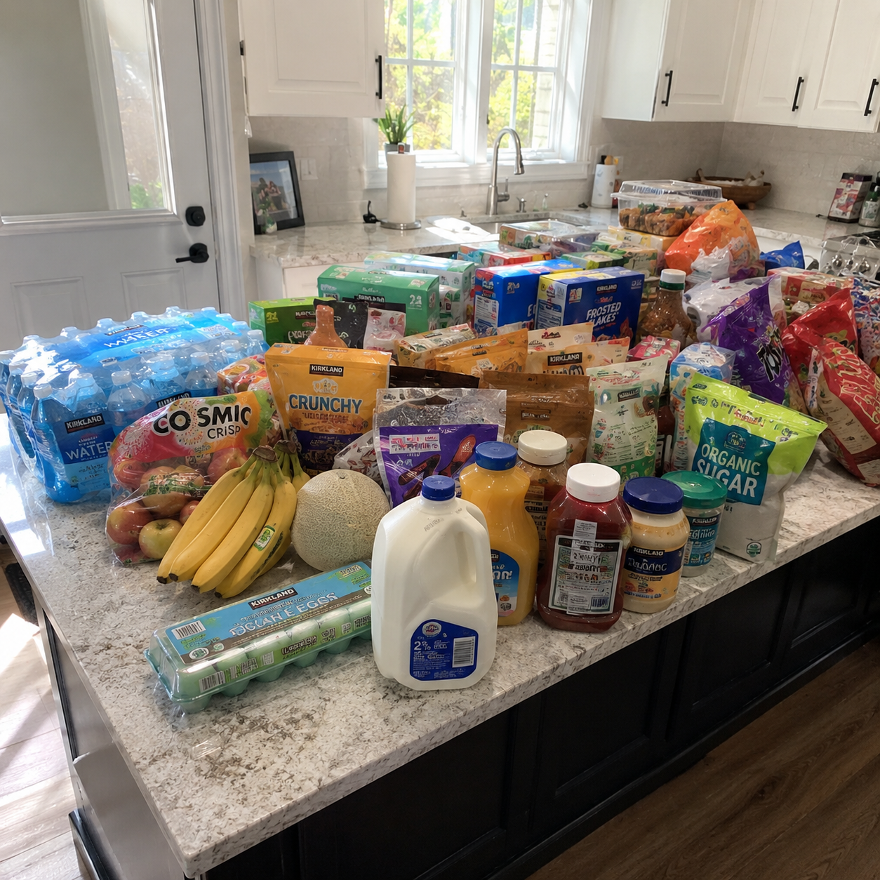 Groceries on a kitchen counter